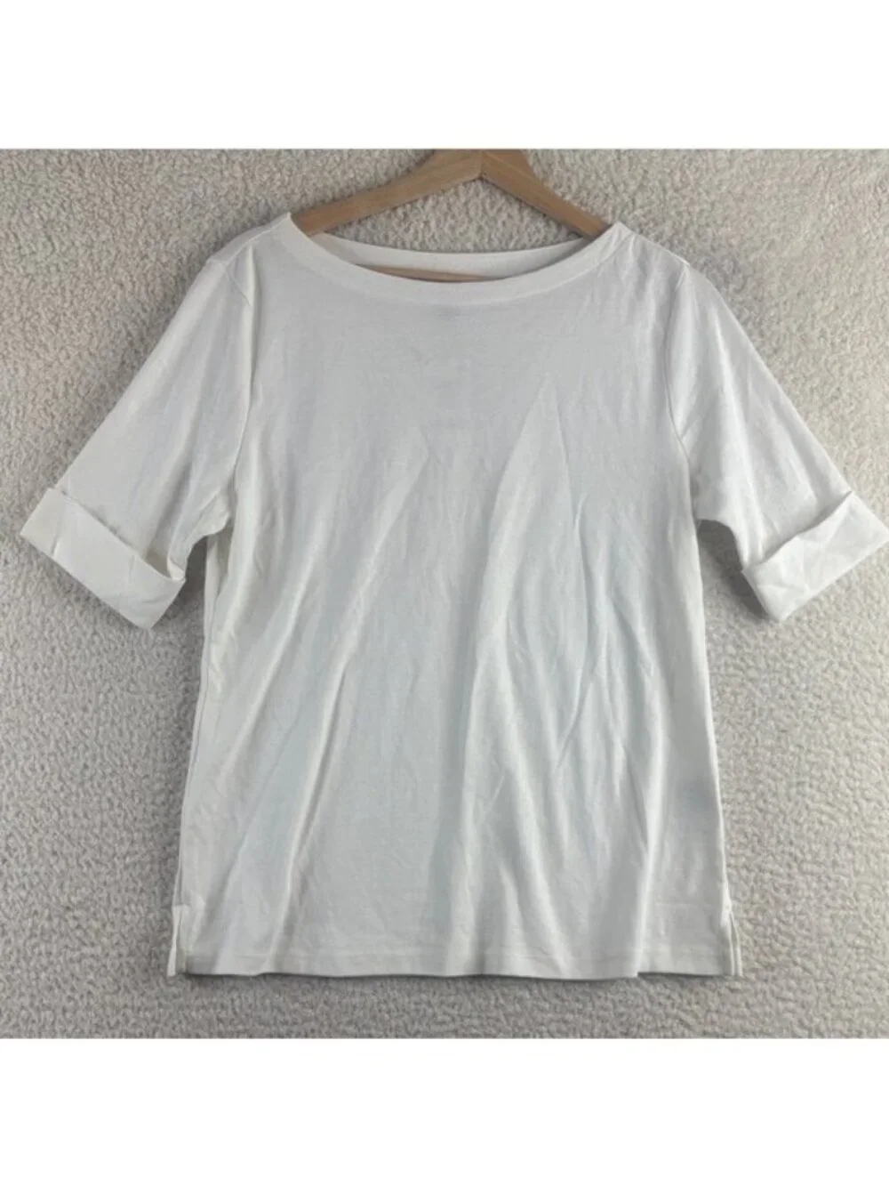 NWT Karen Scott Womens White Cotton Half Sleeve Boat Neck Top Petite Size PP
